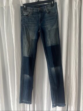 J Brand Two-Tone Patch Skinny Jeans in Dark Blue